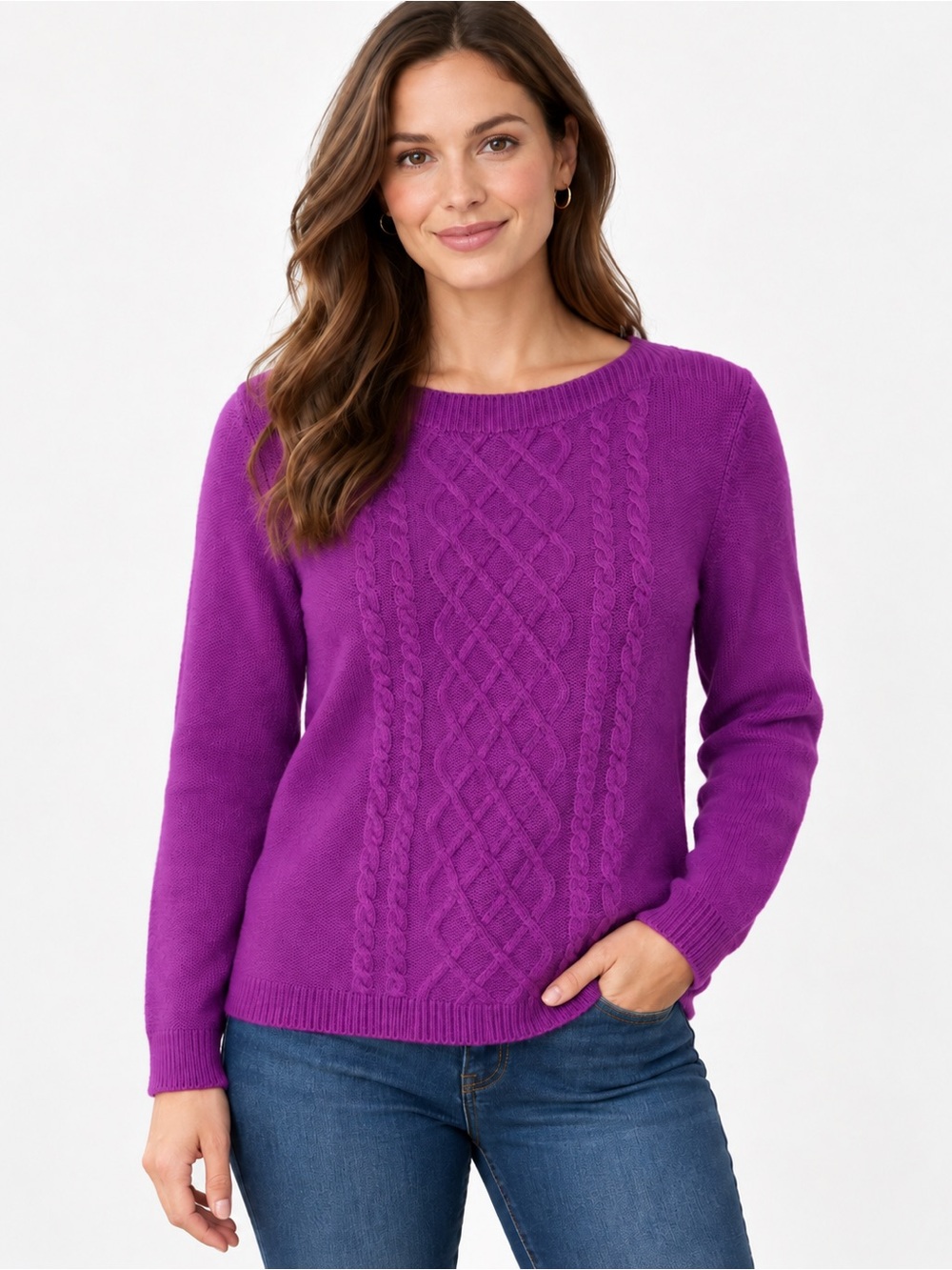 Talbots Purple Cable Knit Merino Wool Cashmere Sweater Size M